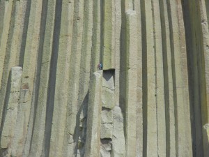 close-up of climbers on Devils Tower