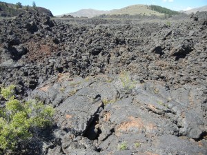 old cinder cone, rough a'a' lava, and smooth pahoehoe lava