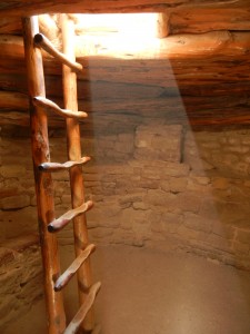 inside of a kiva with a reconstructed roof