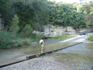 park road and trail through the gorge in Ledges State Park