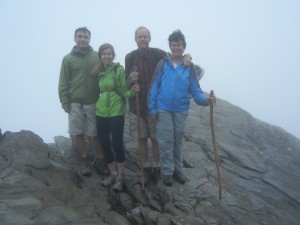 on Humpback Rocks with Abby & Payam in the fog