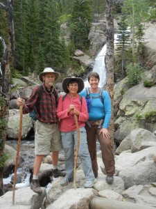 hiking with Lowry past Alberta Falls at Rocky Mountain National Park