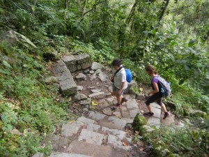 hiking up to the Machu Picchu ruins