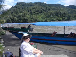 embarking to a motor launch where we pulled the river rafts out, at Atalaya