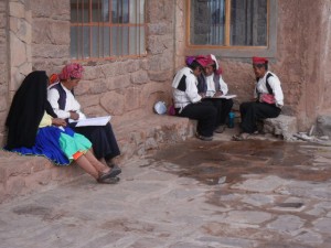 settling accounts at the men's knitting co-op on Taquile Island