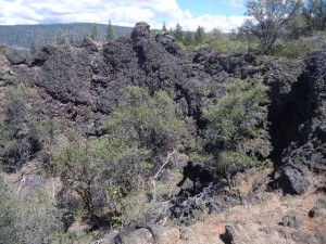 rough lava around the rim of a spatter cone