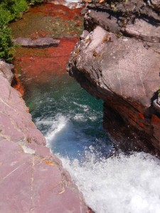 red white and blue waterfall