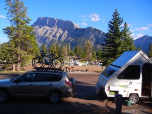 view of Rundle Mountain from our campsite in Banff